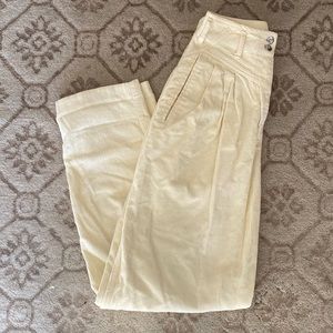 Cream/pale yellow corduroy paper bag pants